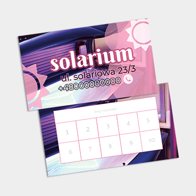 Wizytówka dla solarium różowa z łóżkiem