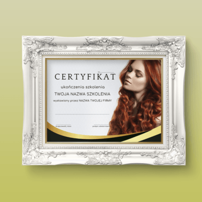 certyfikat szkolenia fryzjerskiego z rudą kobietą